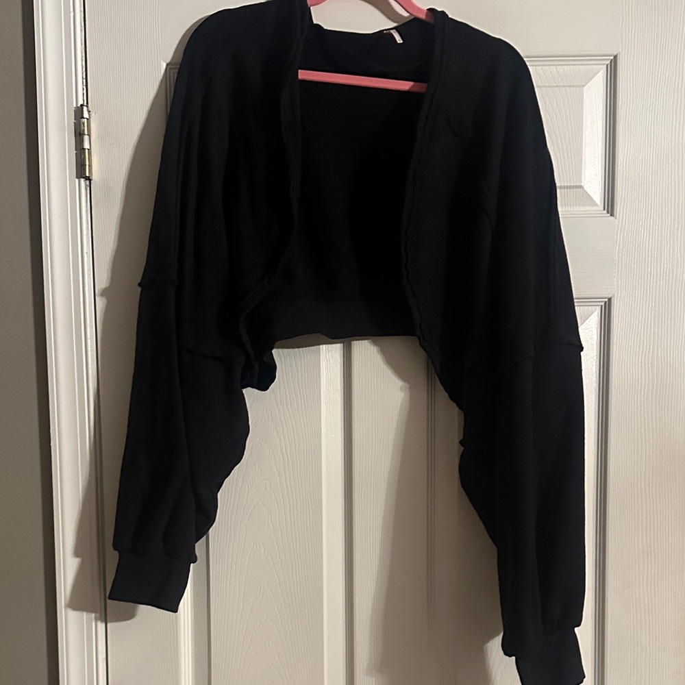 Free People Black Cropped Open-Front Cardigan